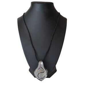 Glass Pendant Necklace With Abstract Design On Black Cord